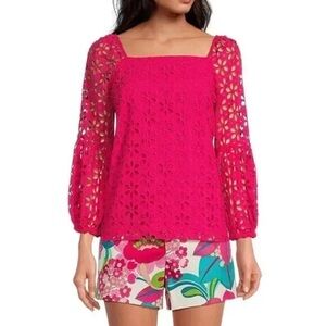 Trina Turk Pink Eyelet Square Neck Top